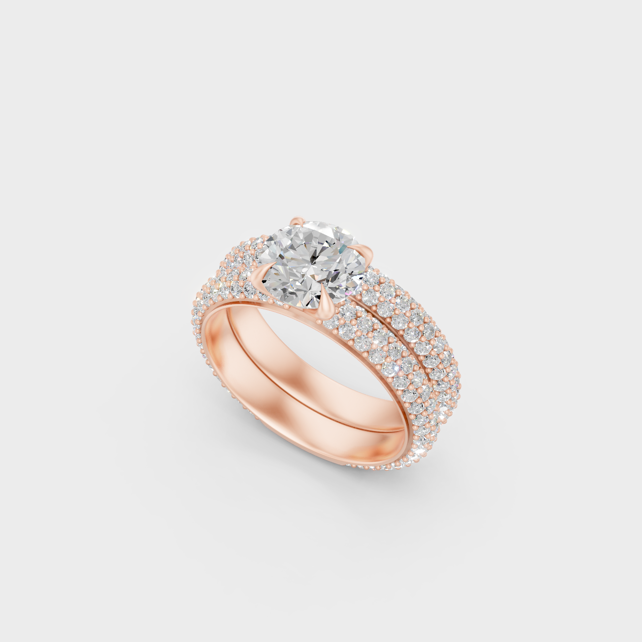 Contemporary Lab Diamond Engagement Ring Set In Rose Gold